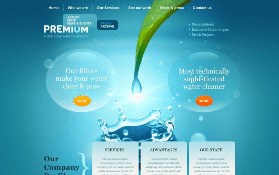Психологія кольору у веб дизайні, синій, Aqua Filters | Generator-Online.com